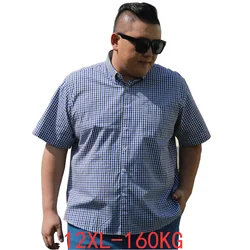 6XL 7XL 8XL 9XL 10XL 12XL camisa de manga corta a cuadros clásica informal de negocios para hombre ropa de marca de verano camisa holgada de algodón 100%