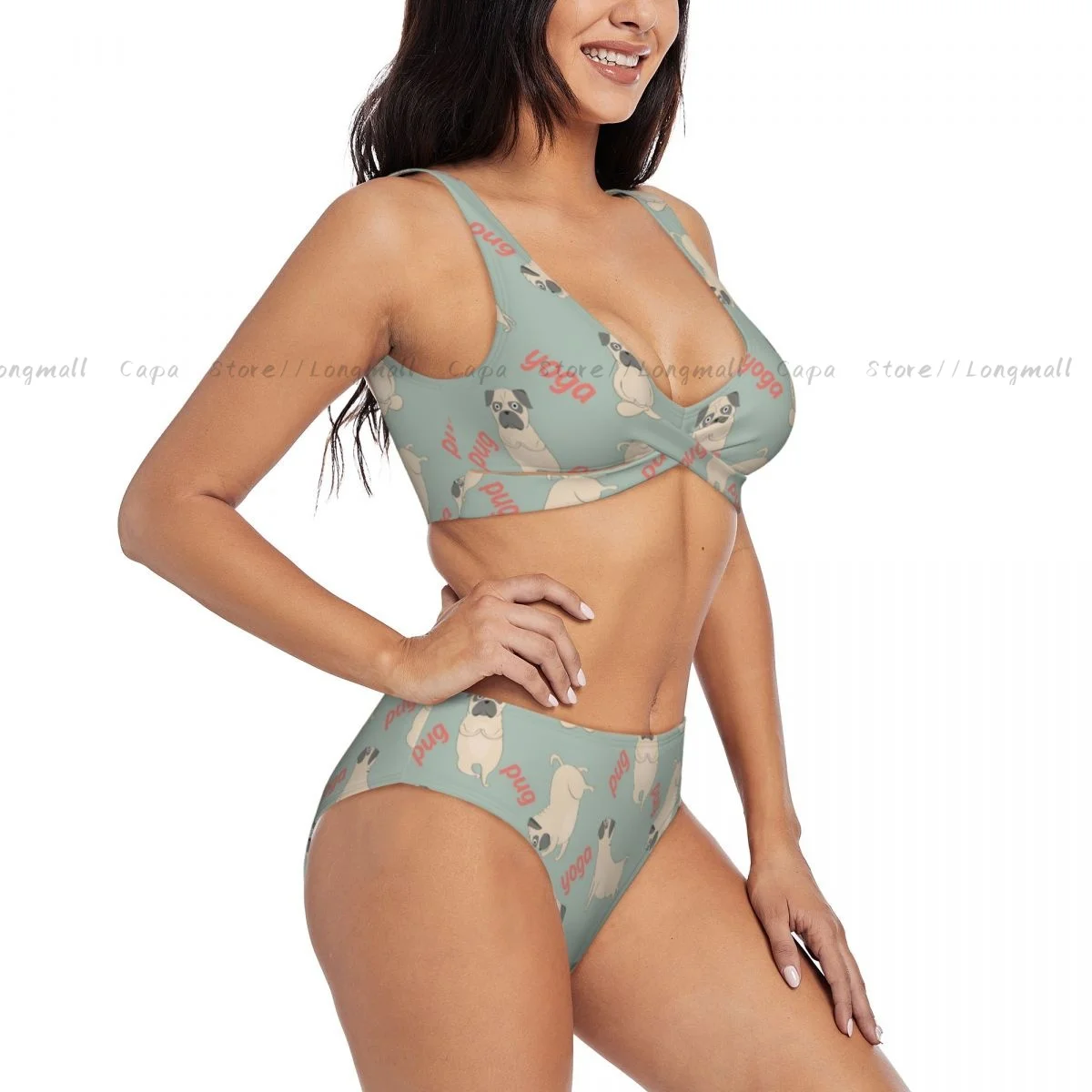 

Sexy Bikini Set Meditation Yoga Pug Dog Swimwear Women Two Pieces Swimsuit Beachwear Female Bathing Suits