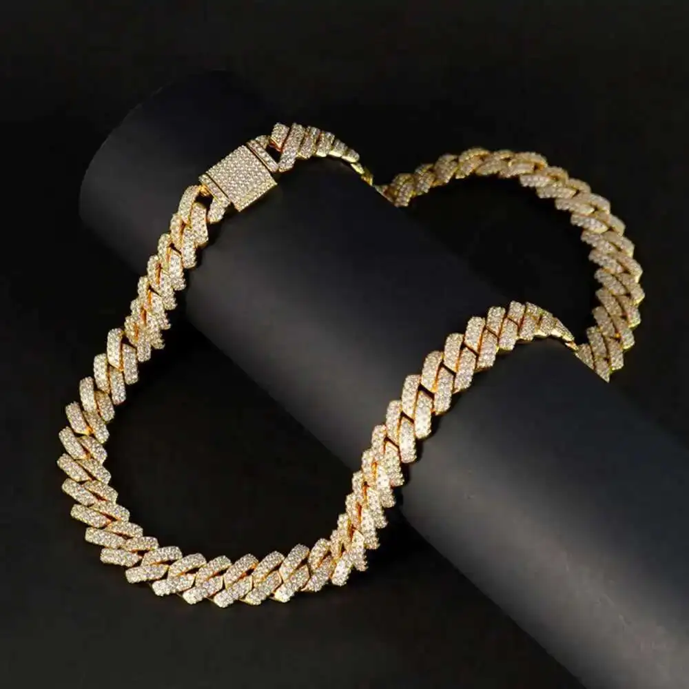 

Pass Diamond Tester Jewelry 13mm Width 925 Sterling Silver Vvs Moissanite Diamond Cuban Link Chain