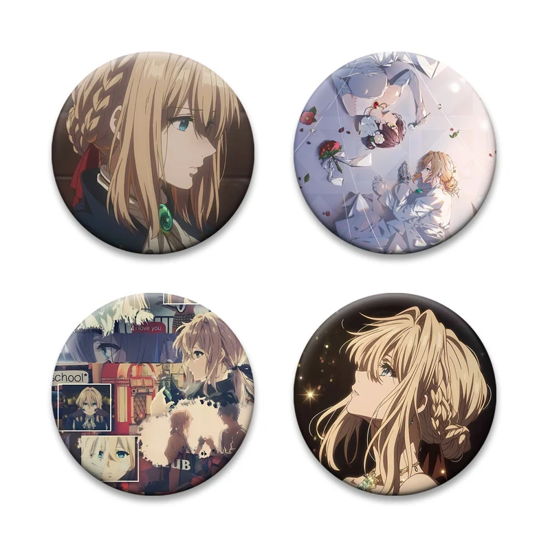 Violet Evergarden Anime Button Pins Gilbert Bougainvillea Cartoon Badge Exquisite Round Brooches for Backpack Accessories Gifts
