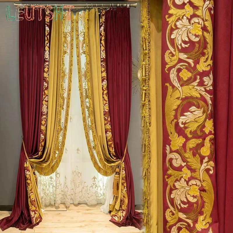 حجم مخصص التطريز الغزل الستائر لغرفة المعيشة غرفة الطعام غرفة نوم عالية التظليل القصر الأوروبي الراقية المخملية ديكور المنزل #5