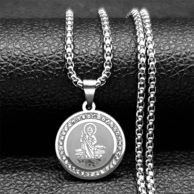 الكاثوليكية سان يهوذا ميدالية قلادة قلادة للنساء الرجال الفولاذ المقاوم للصدأ الذهب اللون سانت جود سلسلة مجوهرات طوق hombre