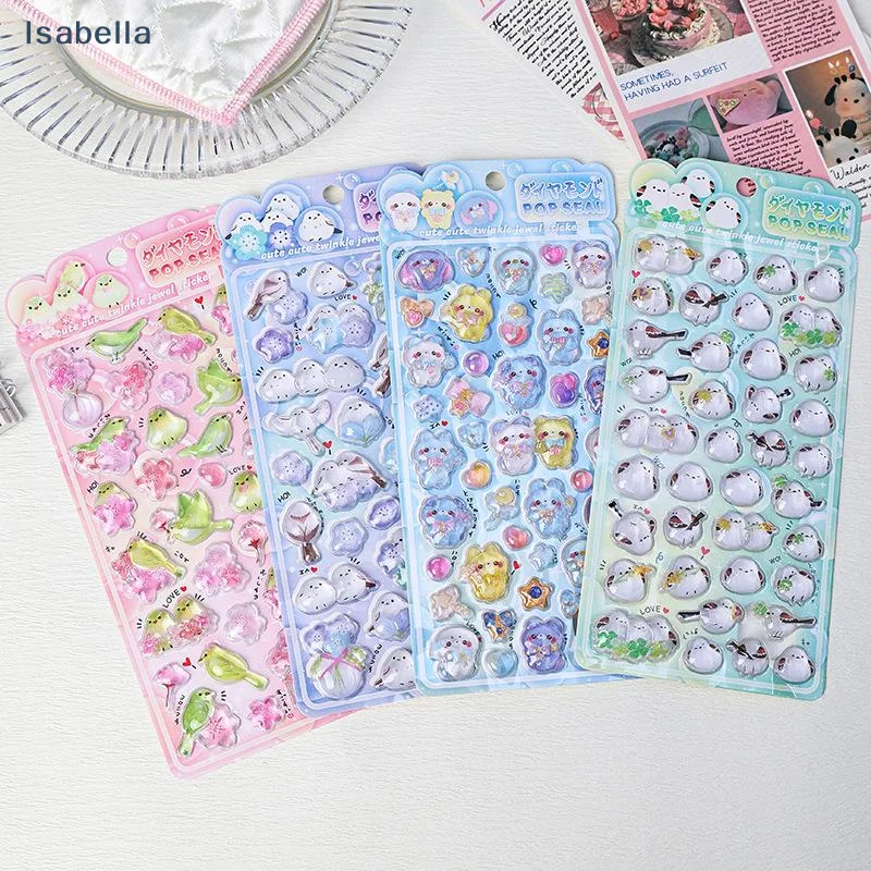 

★★★4Pcs/Set Cute Animal Sparrow 3D Relief Stickers Decorative For Journal DIY Phone Case Embellishments