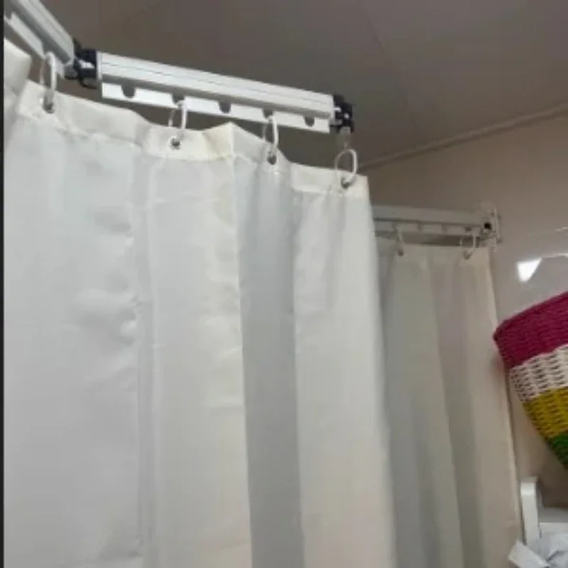 No Drill Folding Shower Curtain - Waterproof Mildew-Resistant Aircraft Aluminum Bathroom Rod for Wet-Dry Separation view 3