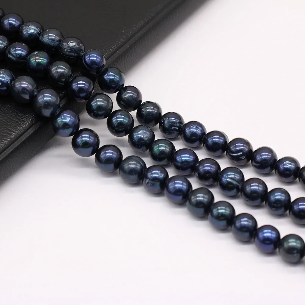 Natural Freshwater Pearls Round Black Loose Round Spacer Beads for Jewelry Making DIY Bracelet Necklace Accessories