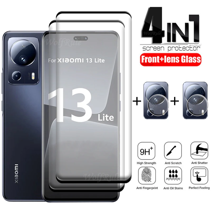 

4-in-1 For Xiaomi 13 Lite Glass Xiaomi Mi 13 Lite Tempered Glass 9H HD Full Cover Curved Screen Protetor Mi 13 Lite Lens Glass
