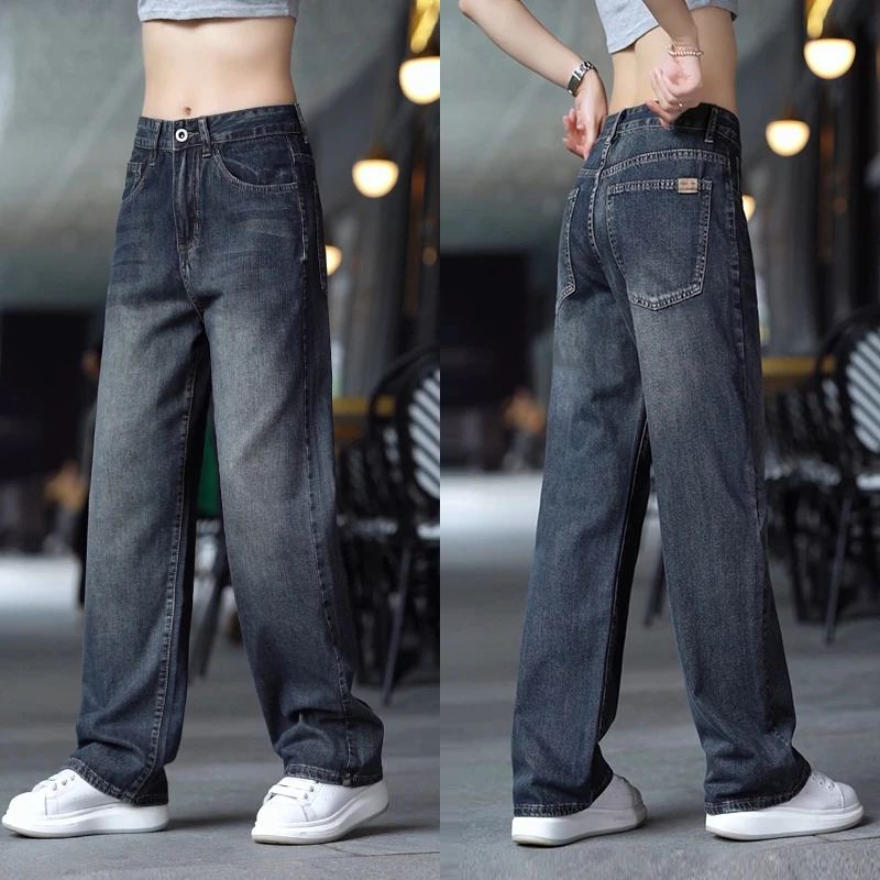 

Мужские джинсы свободного кроя, модные, универсальные, с драпировкой, длинные брюки, повседневная одежда, хлопковая ткань, городской стиль, подходит для молодежи