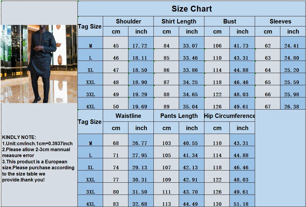 2 Stück Sets Herren Outfit bestickte Tasche Langarm Top Hose Herren Hochzeits anzug Business ethnische Freizeit kleidung T-Shirt homme – Detail 1