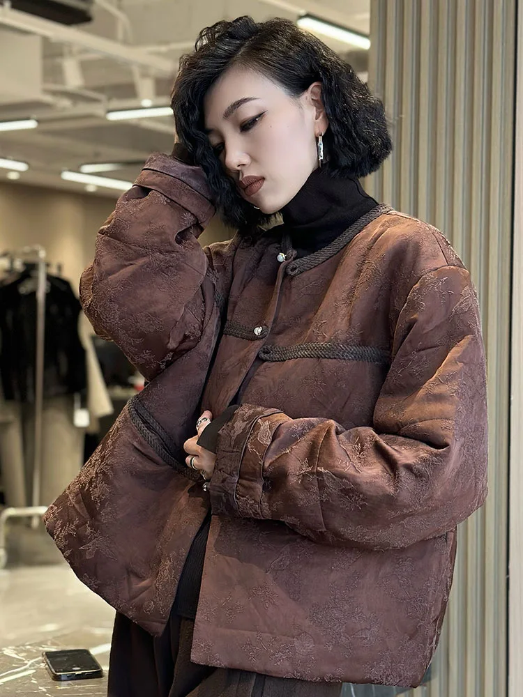 New Chinese Style Chinese Style Improved Tang Style Cotton Jacket, High-end Maillard Color Cotton Jacket, Women's Autumn/winter