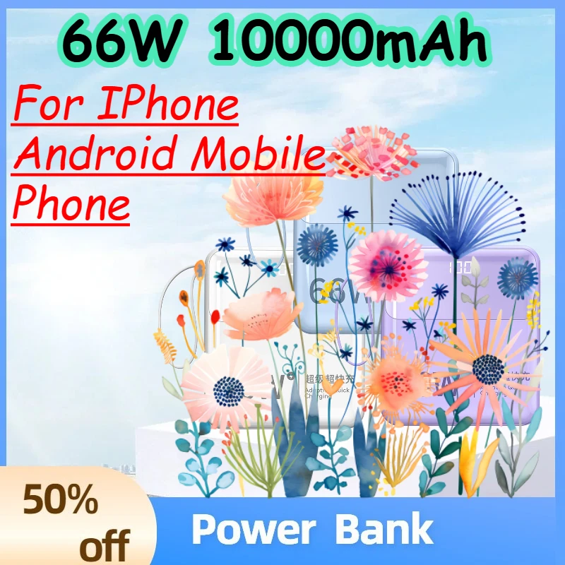 66W 10000mAh Portable Power Bank for IPhone Android Mobile Phone Large Capacity Mini Ultra-thin Compact and Portable