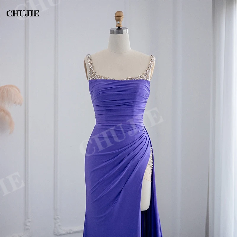 Purple Mermaid Evening Dresses For Wedding Party Woman Prom Dress Split Pleated Satin Elegant Evening Gowns Vestidos de Noche