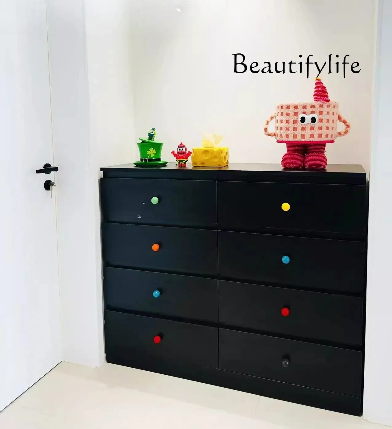VV W Modern Minimalist Designer Living Room Bedroom Home Decoration Black Contrasting Color Chest Side Cabinet