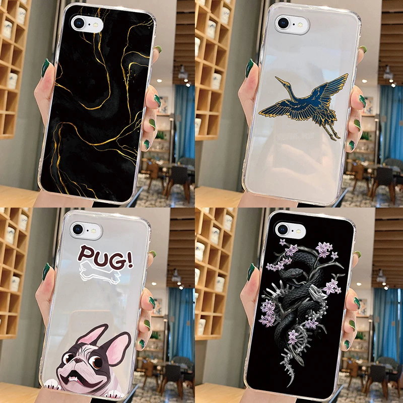 For IPhone 6 7 8 6S 6 Plus 8 Plus 7 Plus XR X XS XS Max SE 2022 SE 2020 Cartoon Luxury Scene Lovely Cat Dog Clear Phone Case