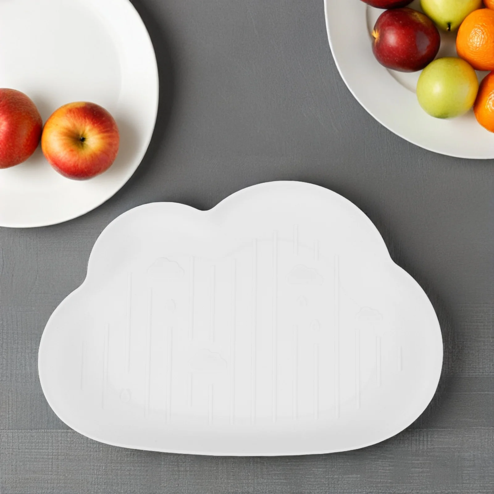 2 قطعة أطباق فاكهه بلاستيكية على شكل سحابة طبق حلوى وعاء للوجبات الخفيفة حافة ناعمة للاستخدام النابض بالحياة طبق أبيض