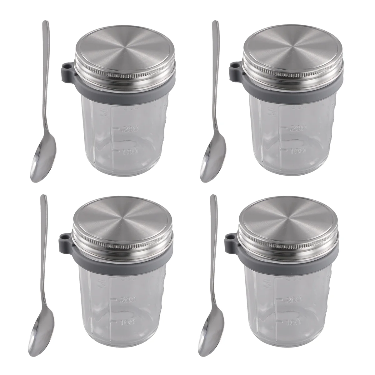 

Mason Jars for Overnight Oats 4 Pack 350ml Overnight Oats Jar with Spoons & Airtight Stainless Steel Lids Breakfast Pots