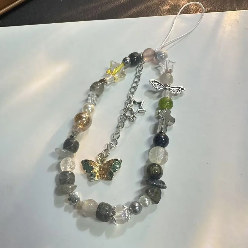 

[Lw] Retro butterfly mobile phone chain camera chain lanyard Polaroid anti-lost hand rope DIY bracelet beads niche