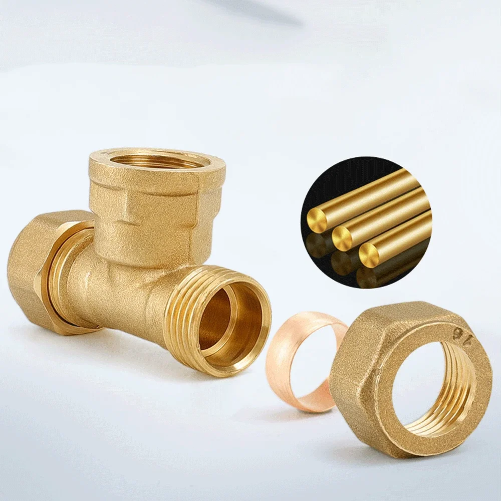 Compression Fitting for 22mm Tube Brass Ferrule Union 1/2" BSPP Female Thread Tee Ferrule-type Compression Joint Water Gas Fuel