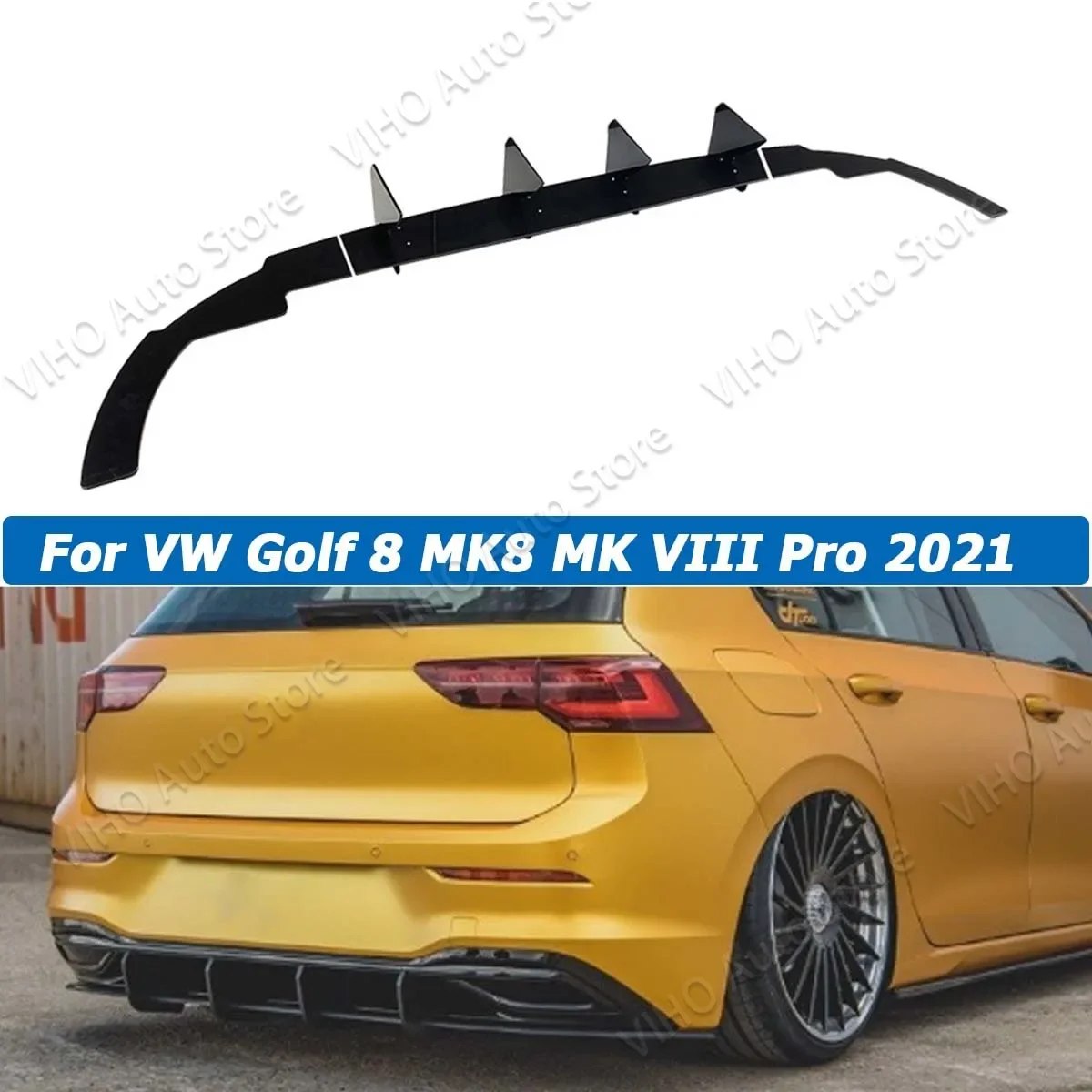 ABS Black Car Rear Bumper Lip Diffuser Spoiler Splitter For VW Golf 8 Pro MK8 MK VIII 2021+ Rear Bumper Lower Guard 2022 2023