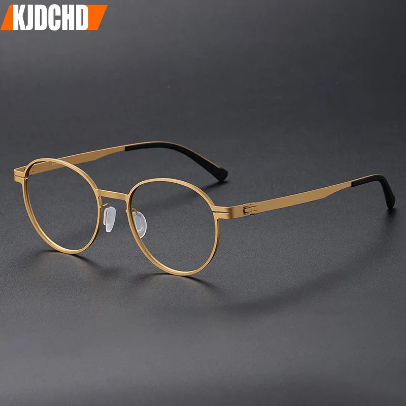 2024 New Pure Titanium Glasses Frame men Women Retro Round Prescription Eyeglasses Men Antiskid Optical male Screwless Eyewear