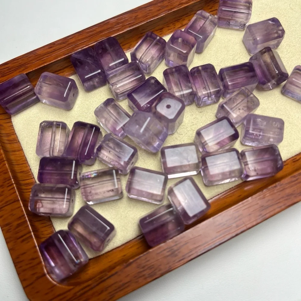 6PCS Natural Amethyst Rectangle Cube Quartz Pendant Polished Crystal Reiki Healing Jewelry Gift Cute Rock Decoration 13mm