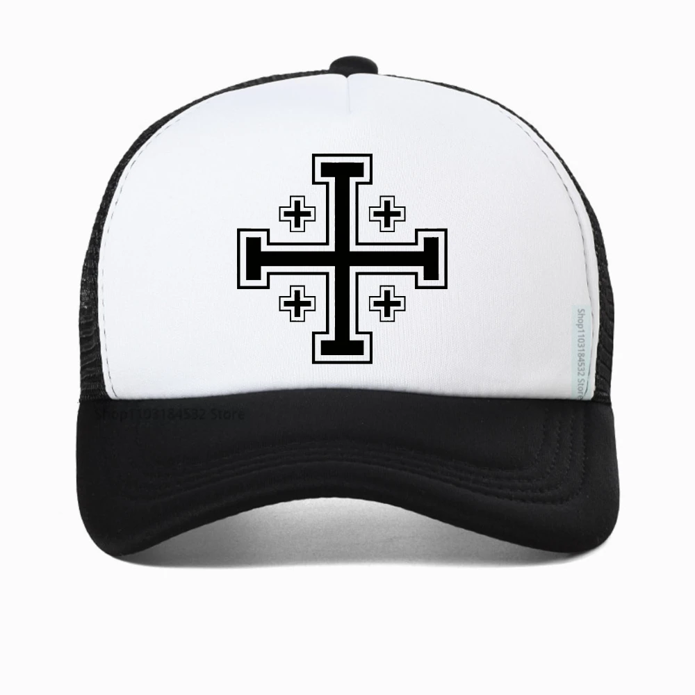 

Knight's Templar Jerusalem Cross Kingdom of Jerusalem Men hat Unisex mesh Breathable Snapback hats Outdoor Baseball Caps