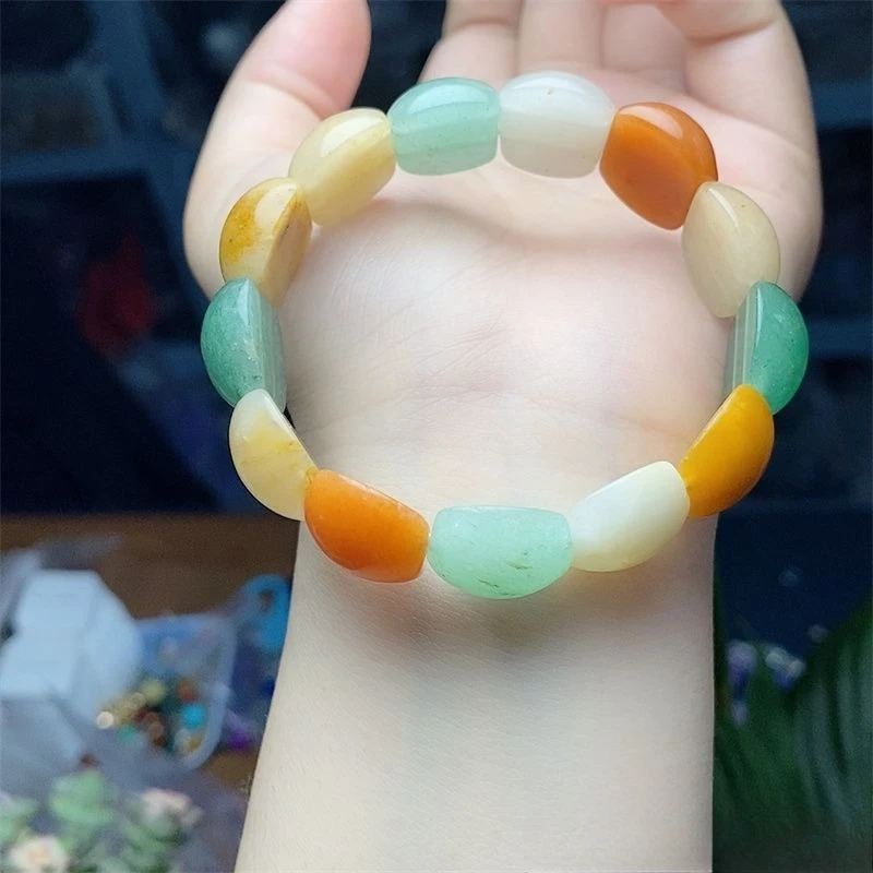 Natural Dongling Jade Colorful Hand Row Rising Men's and Women's Bracelets