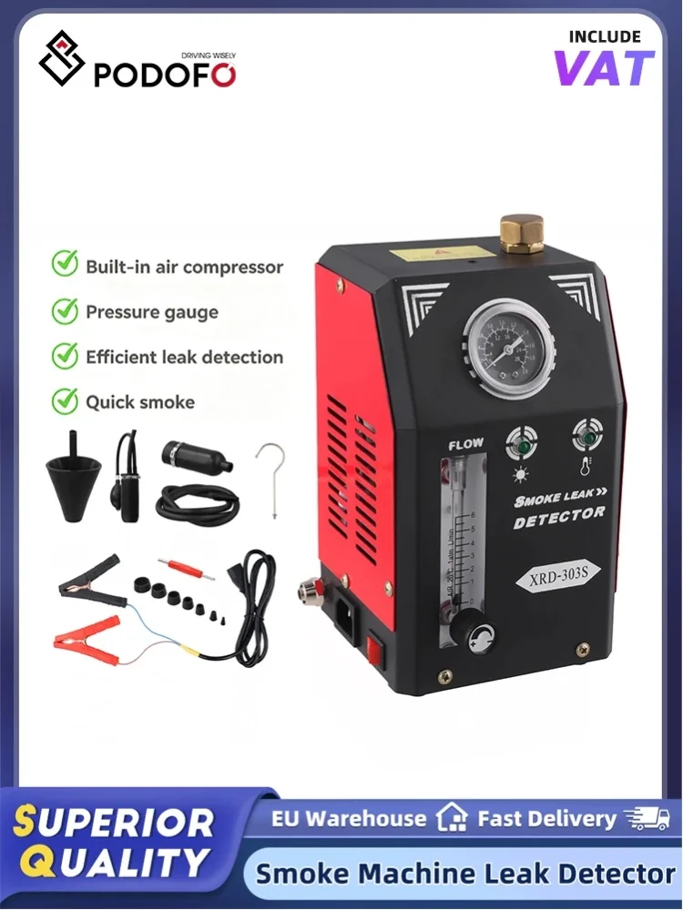 Podofo Professionelle EVAP-Rauchmaschine, Automobil-Lecksuchgerät mit integrierter Luftpumpe, Manometer, Durchflussmesser, Dual-Modus-Betrieb, Fahrzeug-Fehlerdiagnosegerät für Autowerkstätten.