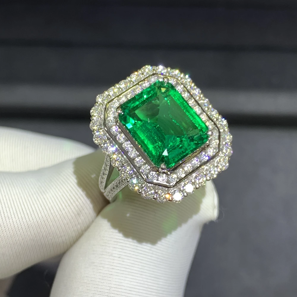 WUIHA Luxury 9K Gold 4.62CT GRC Colombia Emerald Gemstone Engagement Anniversary Ring for Women Gifts Fine Jewelry Drop Shipping