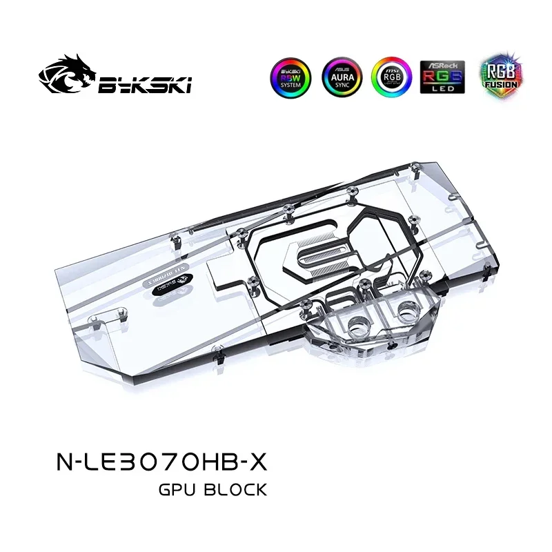 Bykski GPU-waterkoelblok, geschikt voor de Leadtek RTX3070 HYPER BRAIN-grafische kaart, koelmateriaal: T2-rood koper, modelnummer: N-LE3070HB-X.