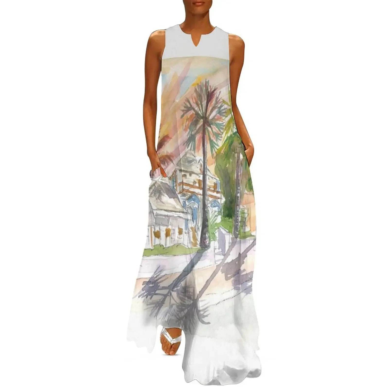 

Key West Duval Street Cafe under Palms and Sun Rays Long Dress Women's summer dress summer dress women 2025