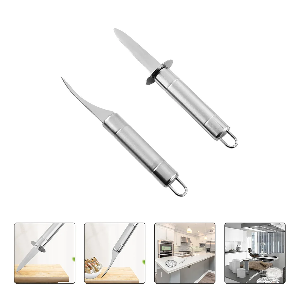 2 قطعة الفولاذ المقاوم للصدأ المحار صدم أداة عدم الانزلاق مقبض المأكولات البحرية القاطع المحار فتاحة الروبيان خط الأنظف #1