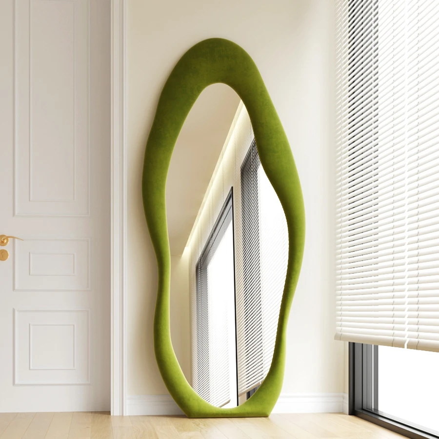 New Velvet Wavy Curvy Standing Organic Mirror Colore Asymmetrical Irregular Wall Furniture Full length dressing Hallway mirror