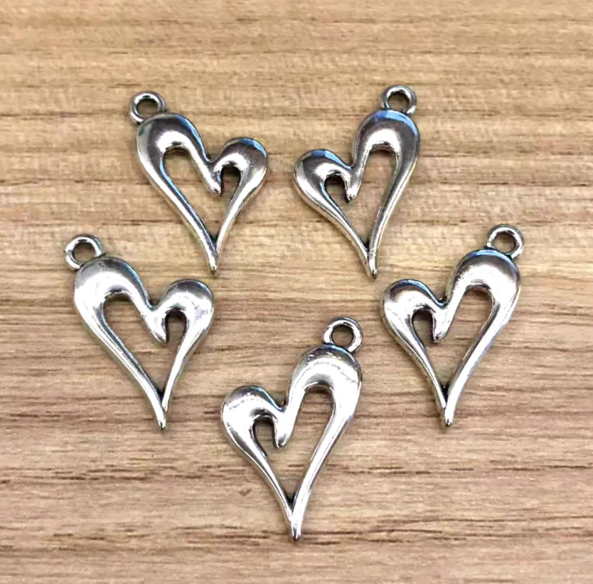 

25 шт. 20x13 мм сплав металла тибетское серебро полые подвески в форме сердца HWEF3802