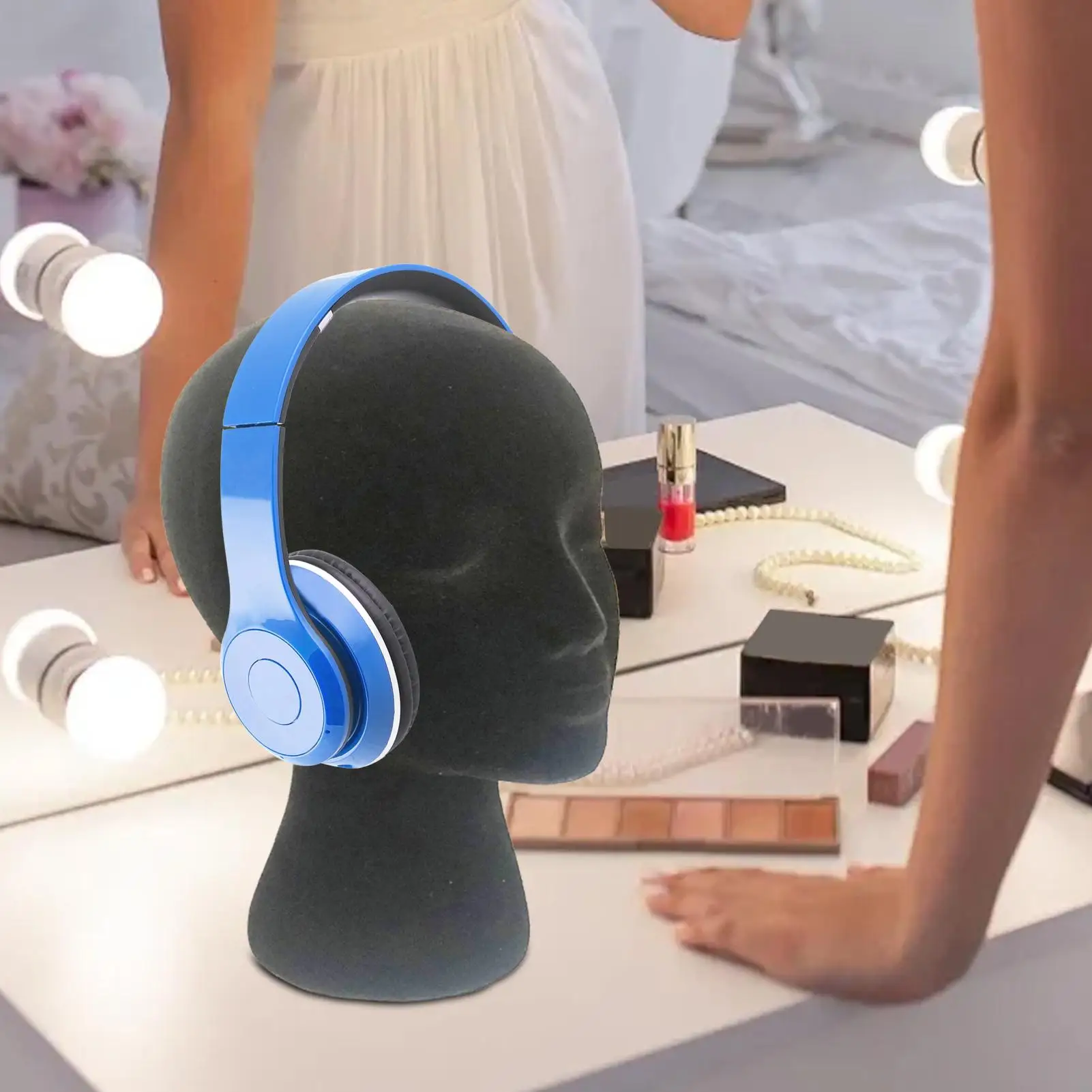 Nuevo 1 Uds cabeza de maniquí espuma terciopelo negro maniquí cabeza peluca exhibición modelo de exhibición de belleza para joyería cabello