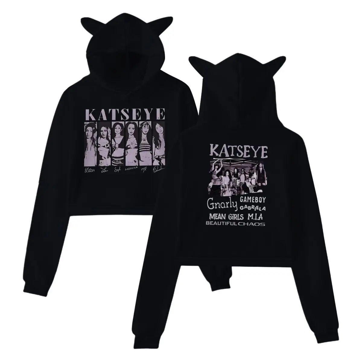 Vintage Katseye Streetwear Girls Hoodie New Family Matching Cat Ear Crop Tops Women and Kids Y2K Katseye Hoodies