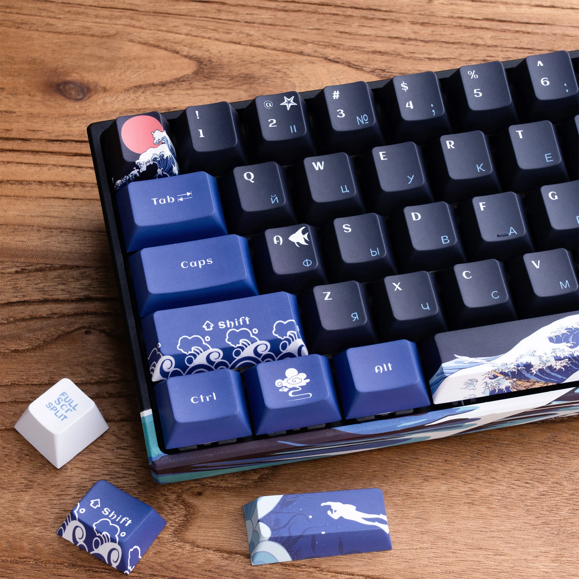 Black Coral Sea Sublimation Russian Mechanical Keyboard Keycaps Changeable Korean Arabic German Spanish