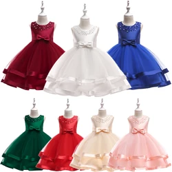 3 - 10 Years Child Formal Occasions Hand Beading Princess Party Dresses for Girls Wedding Evening Ceremony Voile Layered Dress