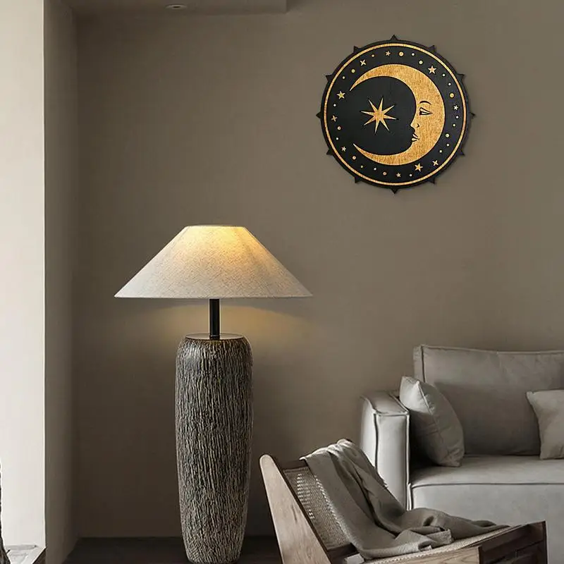 Sun and Moon Decor | Wooden Star Moon Wall Art with Back Hook | Farmhouse Suspension Ornament for Front Door Colored Kitchen Por