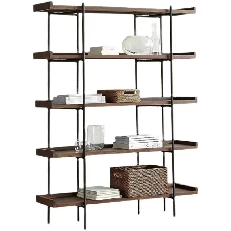 

American retro l shelf industrial style solid wood bookshelf bookcase living room floor multi-layer creative shelf