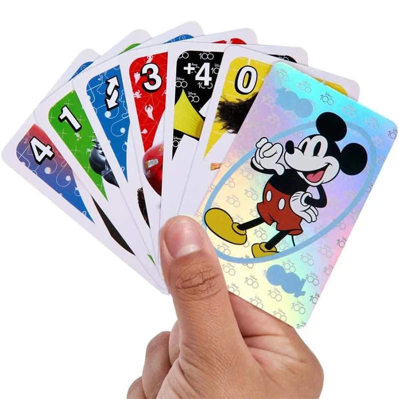 UNO Disney 100 gra w karty dla dzieci, z postaciami Disneya, kolekcjonerską kartą foliową