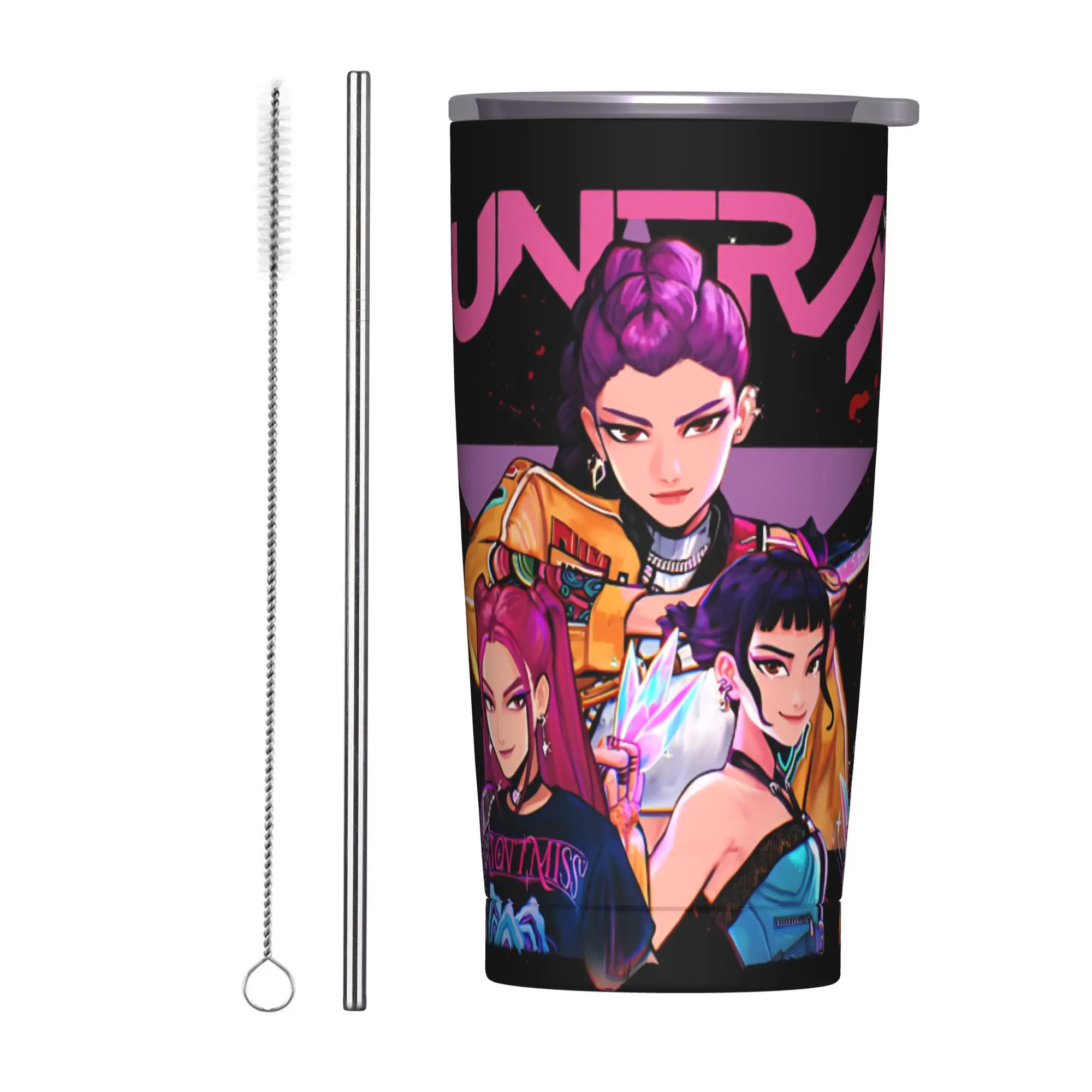 

Kpop Demon Hunters Huntrix Girls Zoey Mira rumi Изолированный стакан с соломинкой Вакуумные кофейные кружки Домашняя чашка для горячих и холодных напитков, 20 унций