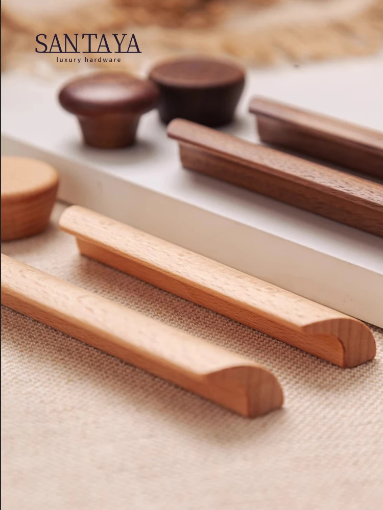 Nordic Walnut Handles Beech Handles Drawer Knobs Cabinet Pulls Kitchen Cabinet Door Pull Furniture Decorative Handle