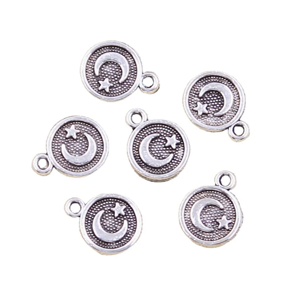 30pcs Charms Star Moon 13x10mm Antique Silver Color Pendants Making DIY Handmade Tibetan Finding Jewelry