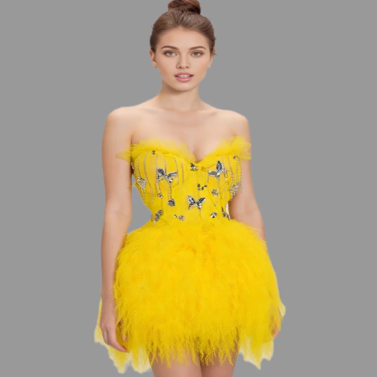 Fashioncustom yellow Dress Mesh Sexy Dance Skirt Sets Dance Birthday Party Club Performance Stage Bar Singer Drag Queen Costumes