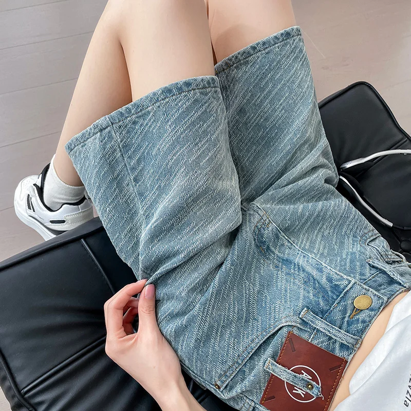 

2024 Summer Thin Style New Fashionable Retro Loose High Waist Patch Diagonal Stripe Draping Casual Straight Quarter Pants