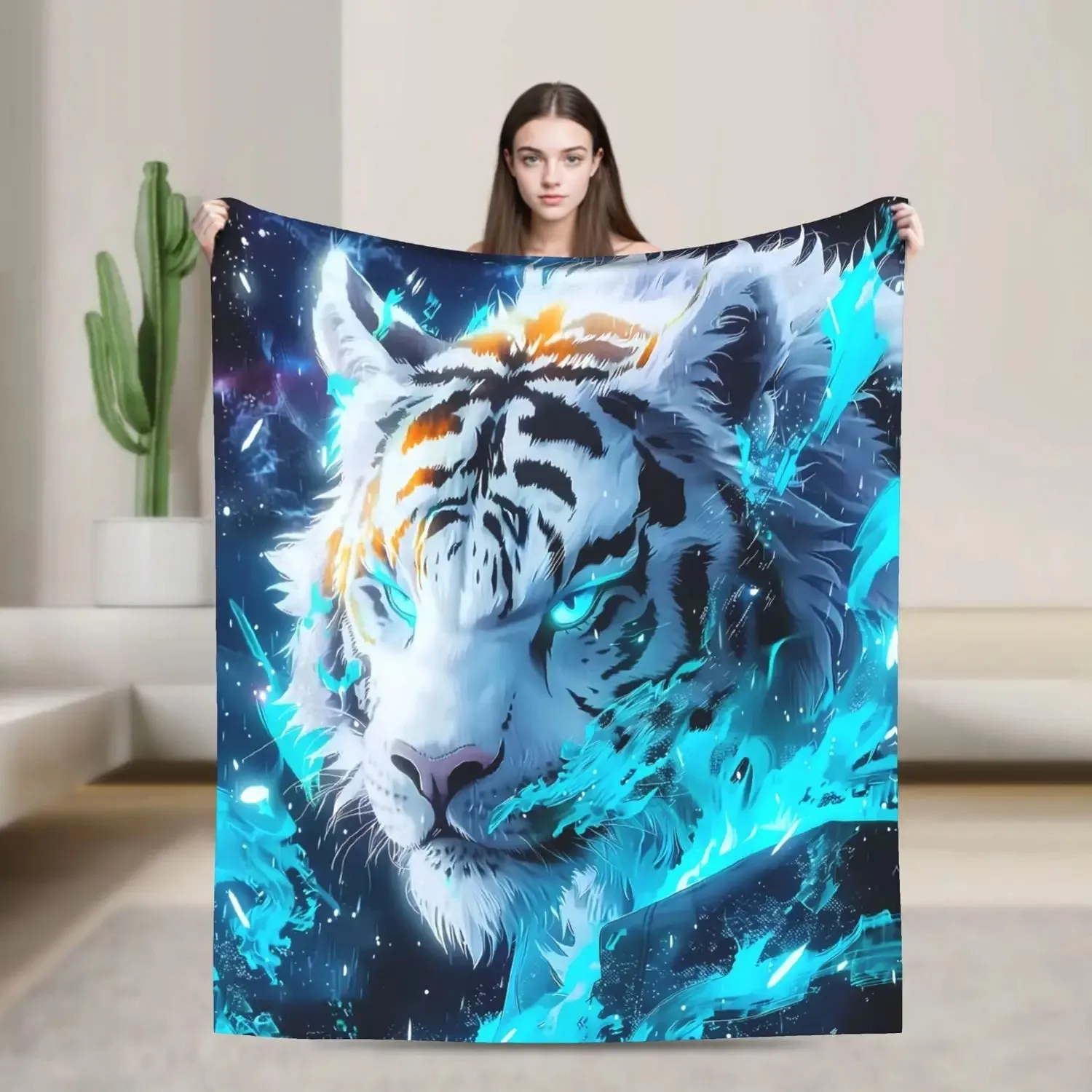 

Фланелевое одеяло White Tiger - Мягкий теплый бежевый плед для декора дивана