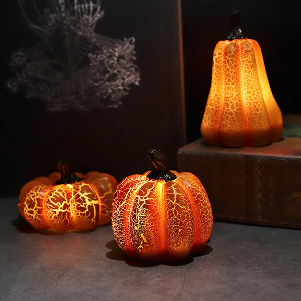 

3 Sizes LED Pumpkin Lamp Warm Light Cracked Jack O Lantern Halloween Decor Short Long Medium Desktop Night Light nament Home