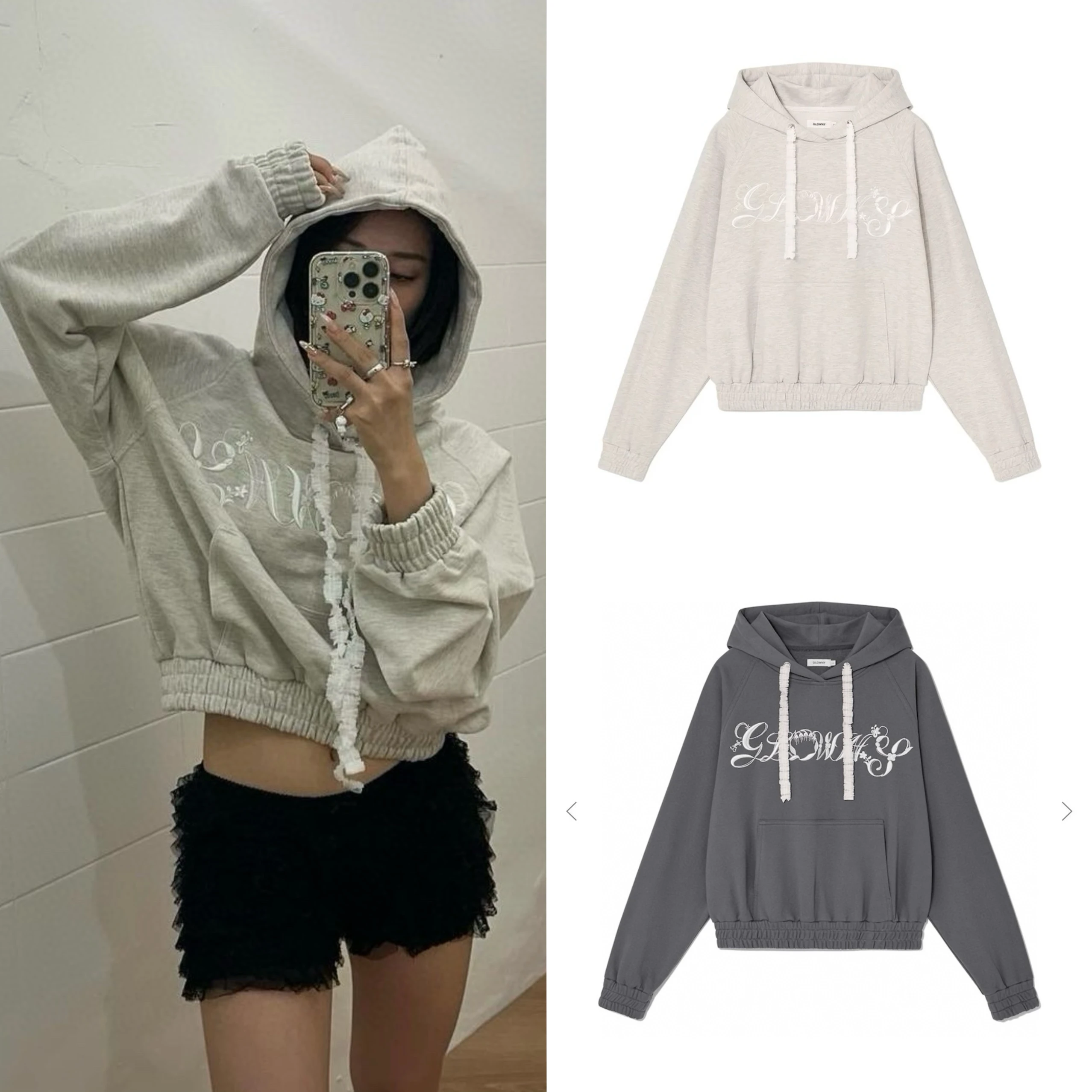 

Casual Loose Sweet Hooded Zipper Jaet Letter Embroidery Lace Dstring Design Cotton Long Sve Sweatirt for Women