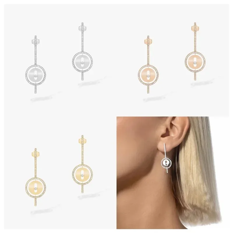 

S925 Sterling Silver Brilliant Lucky Move Diamond Round Earrings Women Luxury Jewelry Brand Girl's Party Gift