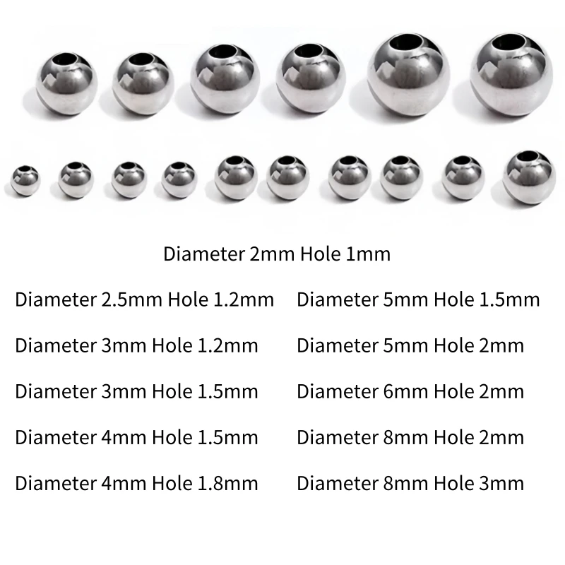 2-8mm Edelstahlperlen, runde lose Abstandsperlen mit Loch für DIY-Bastelarbeiten, Geschenkdekoration, Zubehör für Kleidung. – Detail 1